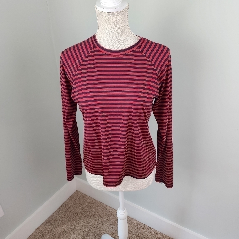 Midnight Hour Long Sleeve Crewneck Red Black Striped T-Shirt Blouse Size Large